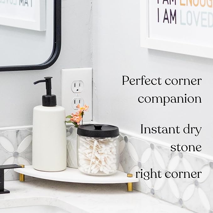 Fast Drying Stone Sink Caddy Made of Diatomaceous Earth | Water Absorbing Stone Tray for Bathroom | Instant Dry Sponge Holder for Kitchen Sink New Longer Size (Marble print on Corner tray)