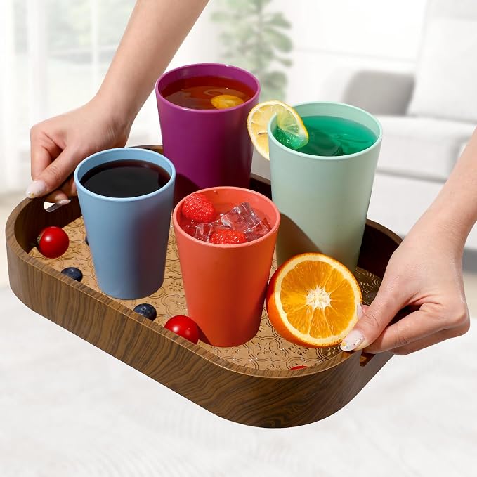 HEYCOME Set of 16 Wheat Straw Cups, 16 Pcs 20 oz Unbreakable Drinking Cups, Reusable Plastic Cups Sets, Water Glasses Tumblers, Microwave & Dishwasher Safe, Bpa Free, 8 Colors