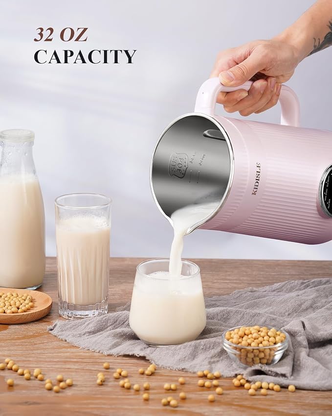 KIDISLE 8 in 1 Nut Milk Maker Machine, 32oz Self-Cleaning Automatic Blender | Almond, Soy, Oat, Coconut, Rice Paste & Juice, No Soaking, 12H Delay Start + Keep Warm, Boil Water, Fresh Homemade