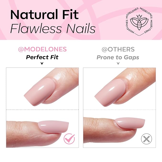 modelones Baby Pink Short Press on Nails, Oval Fake Nails Kit Press Ons | with Nail Glue, Adhesive Tabs, Nail File, Prep Pad, Manicure Stick, 32Pcs 16 Sizes, Summer Women Girl Gift