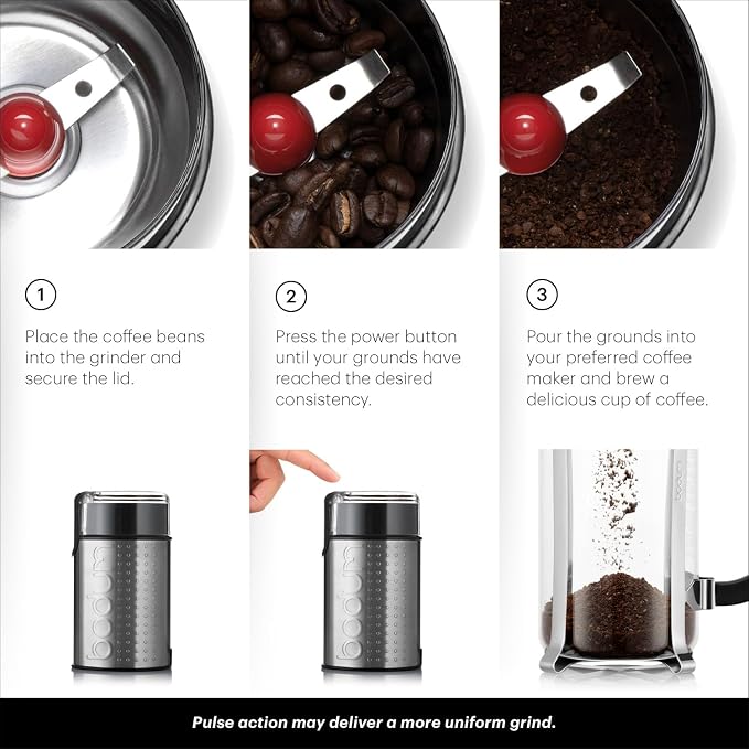 Bodum Bistro Electric Blade Coffee Grinder, Brushed Stainless Steel, 2.1 oz (Pack of 2)