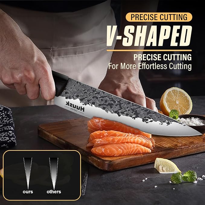 Huusk Butcher Knife Set for Meat Cutting, Gifts for Men | Japanese High Carbon Steel Chef Knife Set with Ergonomic Handle, Hand Forged Meat Cleaver for BBQ, Camping, Kitchen