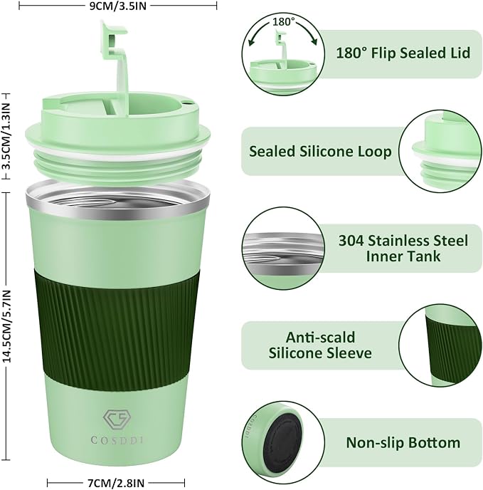 CS COSDDI 12 oz Coffee mug - Stainless Steel Coffee Cup with Leakproof Lid | Stainless Steel Double-wall insulation, 6-Hour Heat Retention, 360°Leak proof, BPA-free, Reusable And To Go Coffee Mug