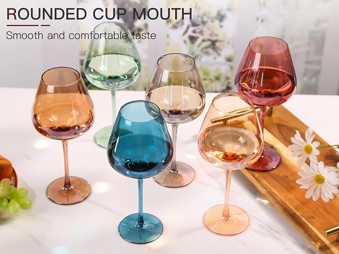 Colored Wine Glass Set of 6-18oz Lead-Free Crystal Burgundy Wine Glasses, Glassware for Parties& Special Occasions