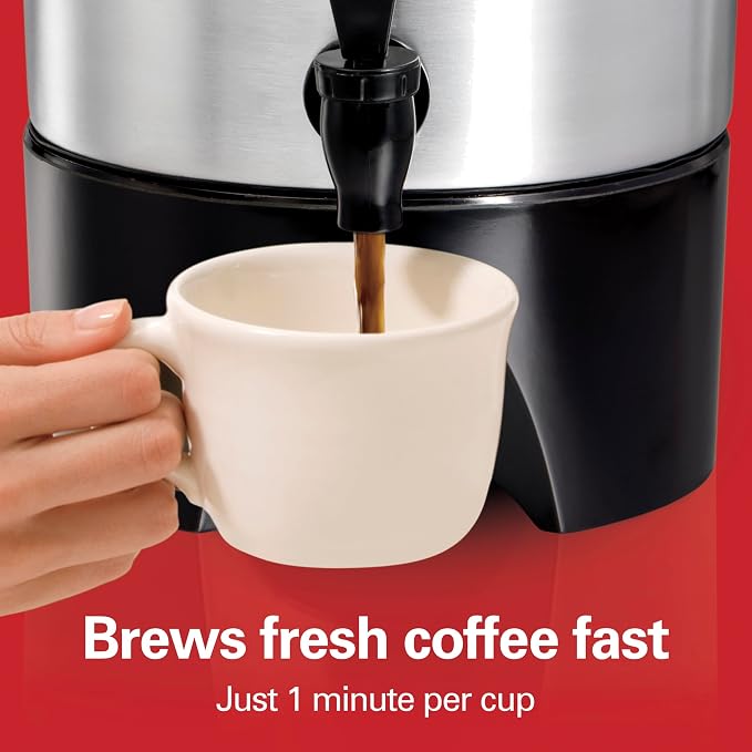 Hamilton Beach 45 Cup Coffee Urn and Hot Beverage Dispenser, Silver | Fast Brewing 1 Minute Per Cup | Makes 15-45 Cups | Two-Way Lever For Manual Or Continuous Pouring | Silver | 40515G