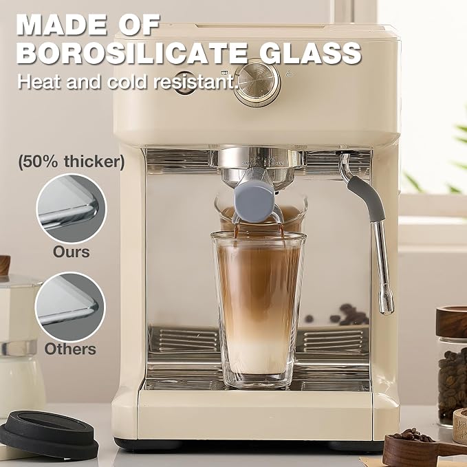 Qipecedm® 2 Packs Double Walled Glass Coffee Mugs with Silicone Lids, 12 OZ Reusable Glass Coffee Cups, Insulated Coffee Mugs, Cappuccino,Tea,Latte,Iced Coffee Cups, Glass Travel Mug, Heat Resistant