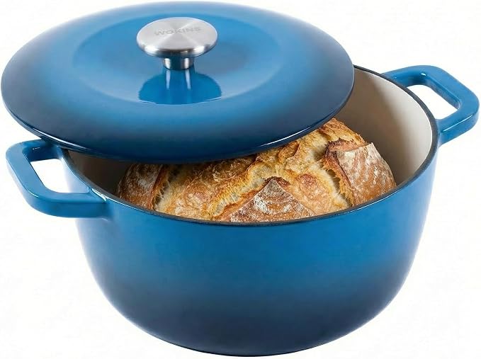 5QT Enameled Cast Iron Dutch Oven,Concave Self-Basting Lid,Blue | Versatile,heavy-duty Large Dutch oven,PFAS-free,oven safe to 500°F,sourdough,braising/stews/roasting,Housewarming Gift