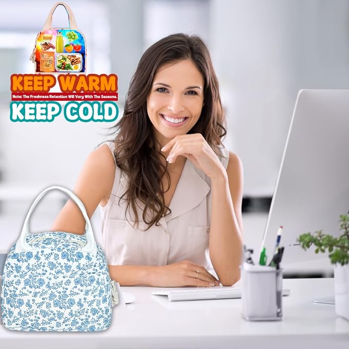 Lunch Box for Women, Reusable Insulated Lunch Box Floral Tote Bags Corduroy Totes for Women Office Work Travel Picnic