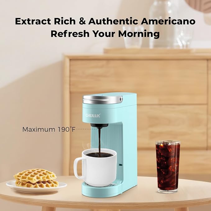 CHULUX Slim Single Serve Coffee Maker, Lightweight Pod Coffee Machine, Cyan | Fast-Heating Boiler System, 4-Hole Needle for Richer Flavor, Adjustable Drip Tray for 7.3" Travel Mug, Food Grade Material