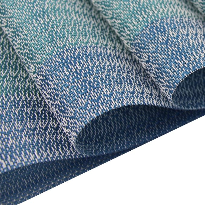 Placemats Washable Easy to Clean PVC Placemat for Kitchen Table Heat-resistand Woven Vinyl Hard Table Mats 12x18 inches Set of 4 (Blue)