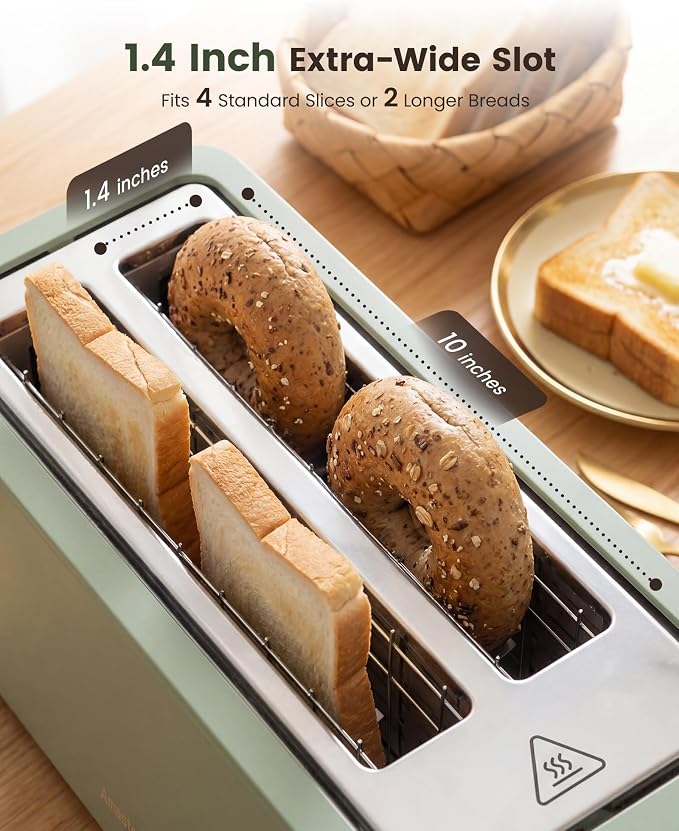4 Slice Toaster, Long Slot Touch Screen Retro Toaster with Digital Countdown, Extra-Wide Slots for Bagels & Bread, 6 Browning Levels, 5 Bread Modes, Defrost Reheat Cancel, Stainless Steel