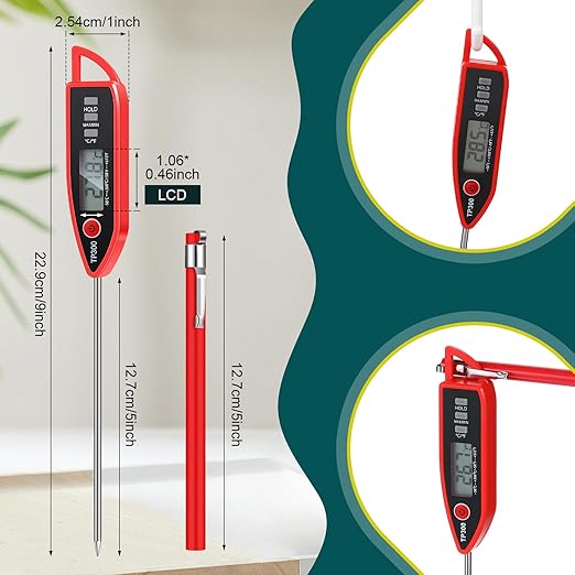 12 Set Digital Food Thermometer Long Probe Instant,Red | Waterproof for Water, Liquid, Candle and Cooking Meat Thermometer Read for Kitchen BBQ Grill Candy