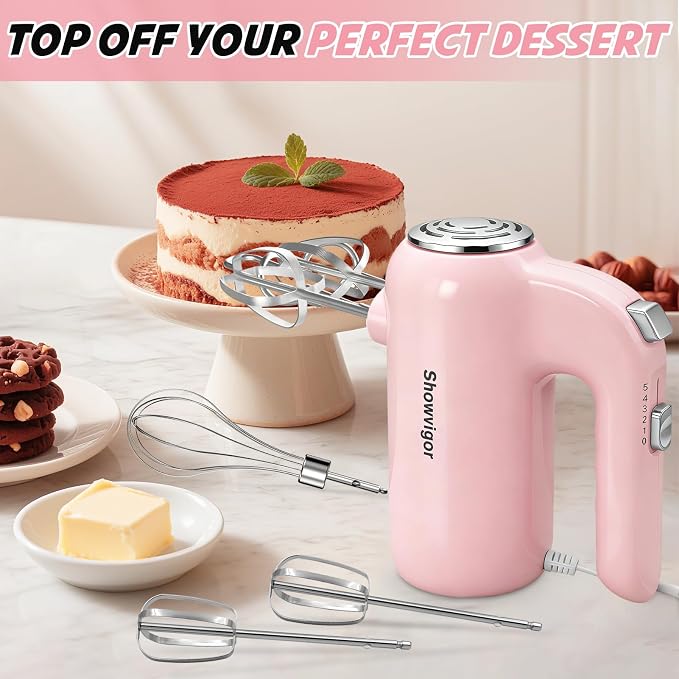 Hand Mixer, 5-Speed Electric Whisk with Turbo Boost Includes 6 Stainless Steel Attachments - Great Stand Mixer Alternative for Baking Cakes, Bread & More