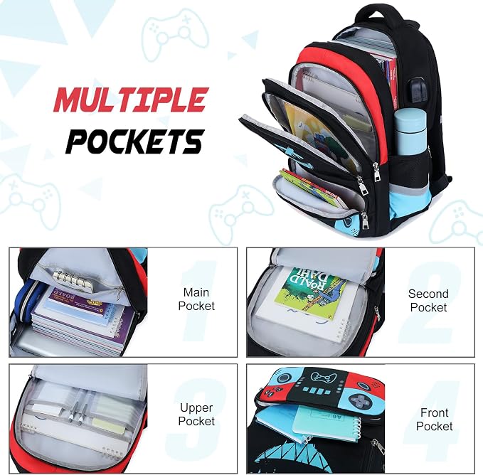 Backpack for School Boys, Cool Luminous Gamer Boys Schoolbag | with Lunch Box & Pencil Case Set for Kids Teens Elementary Middle School, Bookbag Glow In The Dark