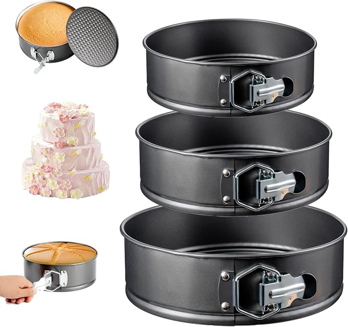 Extra-Thick Nonstick Springform Pan Set, 7, 8 & 9 Inch, Leakproof | Reinforced latches and precision-fit removable bases provide a tight seal, even heating and easy cake release
