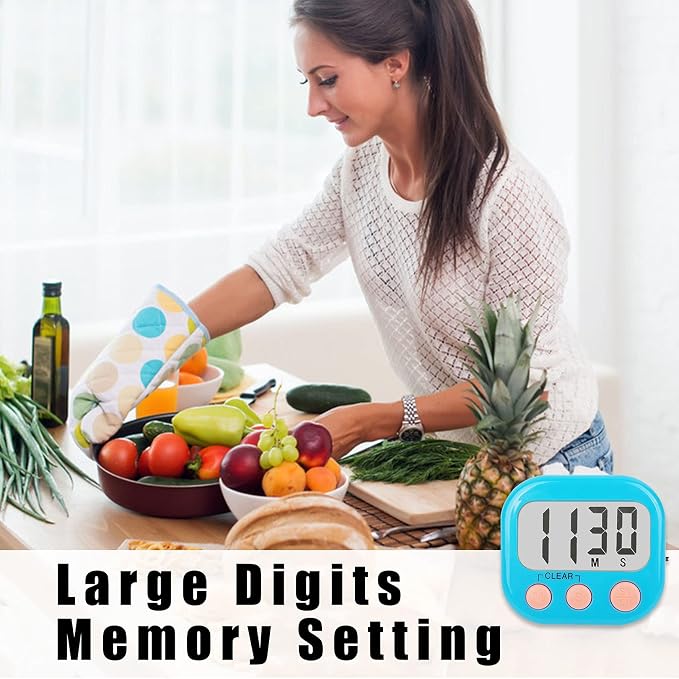 6 Pack Kitchen Timers Loud Ring Digital Timers for Cooking Magnetic Blue