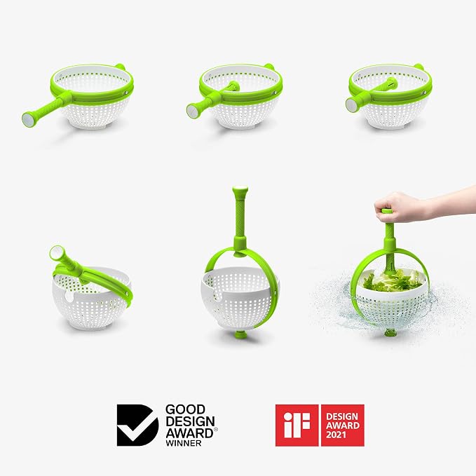 Dreamfarm Spina 2-in-1 Collapsible Salad Spinner & Colander | Compact storage, in-sink salad washer and strainer, 12 cup capacity, cleans fruit, vegetables and berries, drains pasta