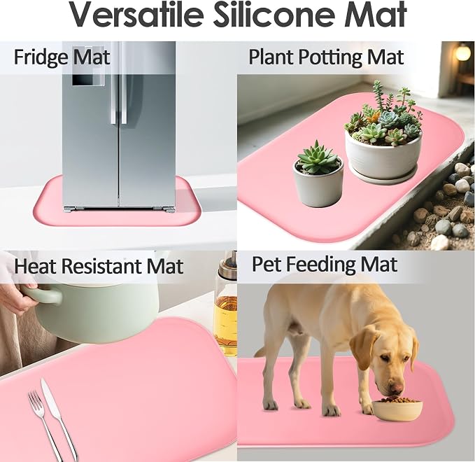 Silicone Coffee Maker Mat with Lip for Countertops, 24'' x 16'', Pink | Multi leak-proof coffee tray for countertop, non-slip silicone mat fits most coffee makers & espresso machines, wipe-clean