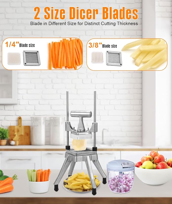 Commercial Vegetable Chopper & Food Dicer, Heavy Duty Vegetable Cutter with 1/4" & 3/8" Stainless Steel Blades, Manual Onion Potato Pepper Dicer for Restaurant Kitchen Food Prep