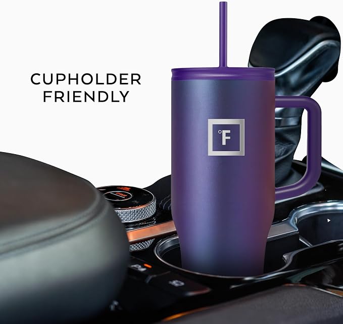 IRON °FLASK 32 oz Co-Pilot Insulated Travel Mug | Insulated Travel Mug with Straw & Flip Cap Lids - Cup Holder Fit, Leakproof, BPA Free (Midnight Black)