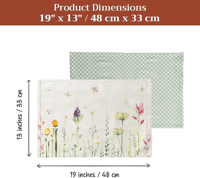 Maison d' Hermine Placemats Set of 4 Reusable 100% Cotton (13"x19") | Cloth Place Mats Washable Table Mats for Kitchen Dining Party Wedding Hotel Home Restaurant Spring Summer - Botanical Fresh