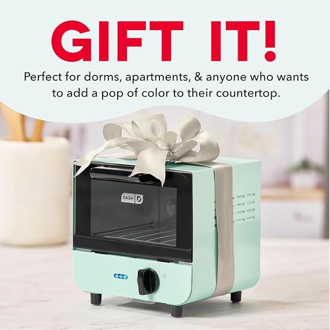 Dash Mini Toaster Oven | Small Toaster Oven for Dorms, Apartments, & Small Kitchens, Adjustable Timer Dial with Auto Shutoff, Removable Cooking Tray & Crumb Catch, Aqua
