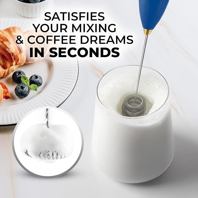 Zulay Kitchen Powerful Milk Frother Wand With Duracell Batteries - Ultra Fast Handheld Drink Mixer - Electric Whisk Foam Maker for Coffee, Lattes, Cappuccino & Matcha - Triple Whisk - Prussian Gold