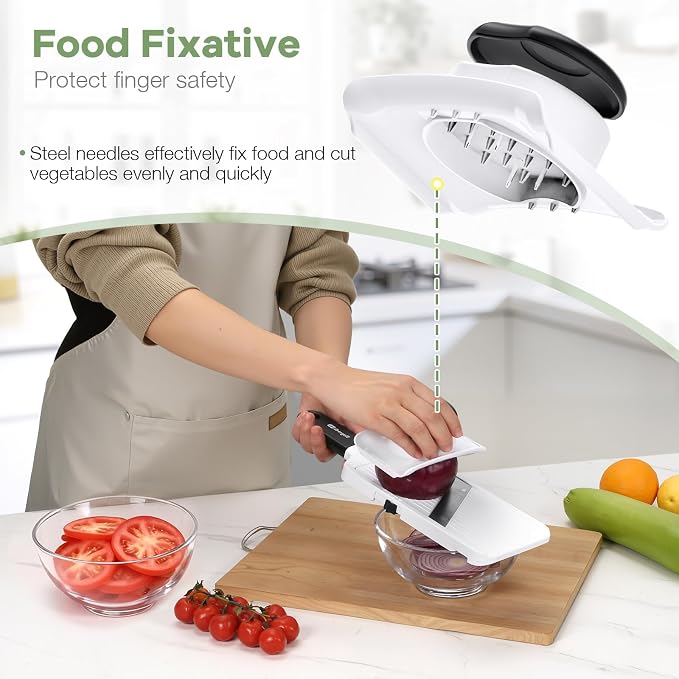 Ibergrif Handheld Mandoline Slicer for Kitchen, Adjustable Vegetable Slicer, Stainless Steel Blades, Safety Hand Guard, Safety Lock, Perfect for Potato Onion Tomato & Cucumber Slicer for Salad