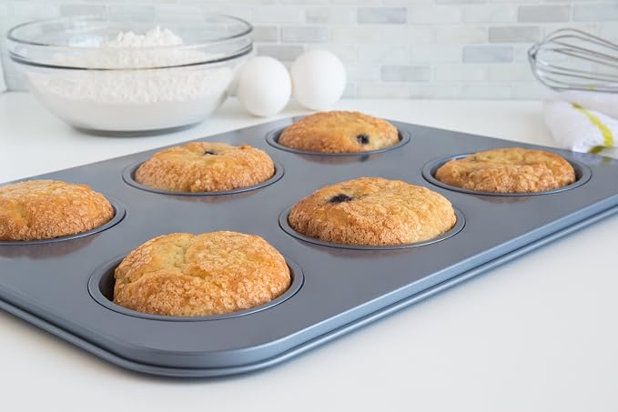 Fox Run Large Muffin Top Pan, 6 Cup Nonstick Muffin Top Baking Tin | Nonstick For Easy Release & Cleaning | Carbon Steel Pan Evenly Bakes | Makes 6 Muffin Tops or Burger Buns | Baking Gadget