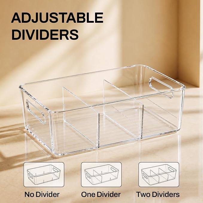 Mpotmiy 8-Pack Pantry Organizers and Storage, Clear Fridge Organizer Bins | Clear stackable plastic bins with removable dividers for packets, snacks, pouches and spices in pantry, fridge or freezer.