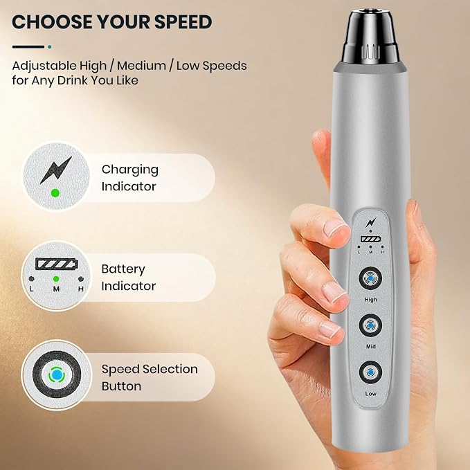 Colarlemo Milk Frother Handheld Rechargeable with Stand, Frother Wand Drink Mixer Electric Whisk for Coffee, Detachable With 3 Stainless Whisks, Hand Mixer for Lattes, Cappuccino, Matcha, Egg, Silver