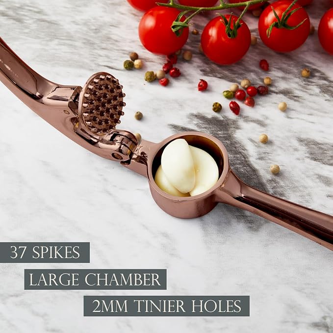 Premium Garlic Press, Professional Garlic Mincer, Easy to Squeeze and Clean, Rust Proof, Efficient Ginger Crusher - Antique Copper