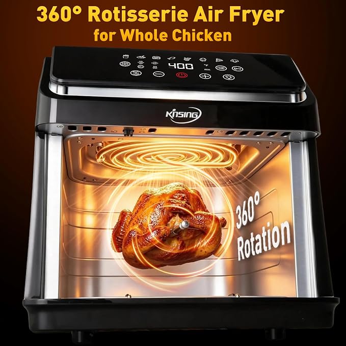 9.0 QT Air Fryer with Visible Window & Rotisserie Chicken Rack, Large Digital Touchscreen, Precise Temperature Control, Shake Reminder, Easy to Clean Family Air Fryer Oven