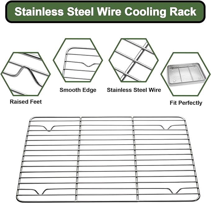 Baking Sheet Tray Cooling Rack with Silicone Mat Set, Stainless Steel Cookie Pan For Oven, Set of 9 (3 Sheets + 3 Racks Mats), Warp Resistant & Heavy Duty & Easy Clean, Grey