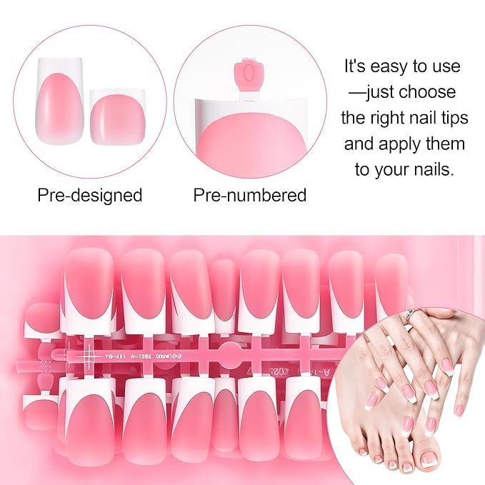 60 Pcs White French Tip Press on Nails, Acrylic Medium Fake Nails | Square, Press On Toe Nails for Women’s Manicure