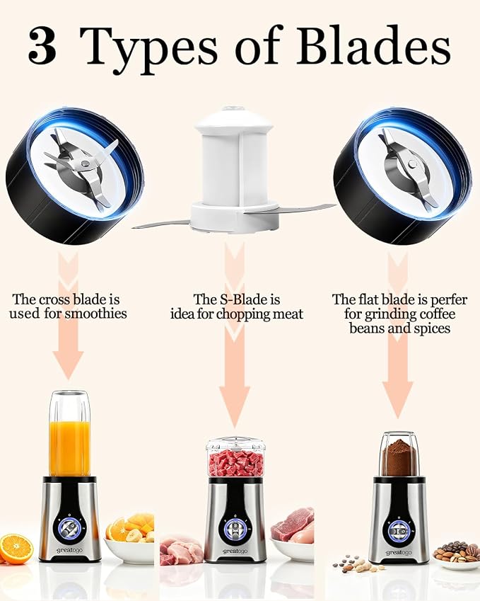 Power Smoothie Blender, Household Countertop Kitchen Blender and Food Processor Combo for Smoothies, Shakes, Drinks, Baby Food, Sauces, and Spreads. Come with Pitcher, Jar, Chopper, and Grinder