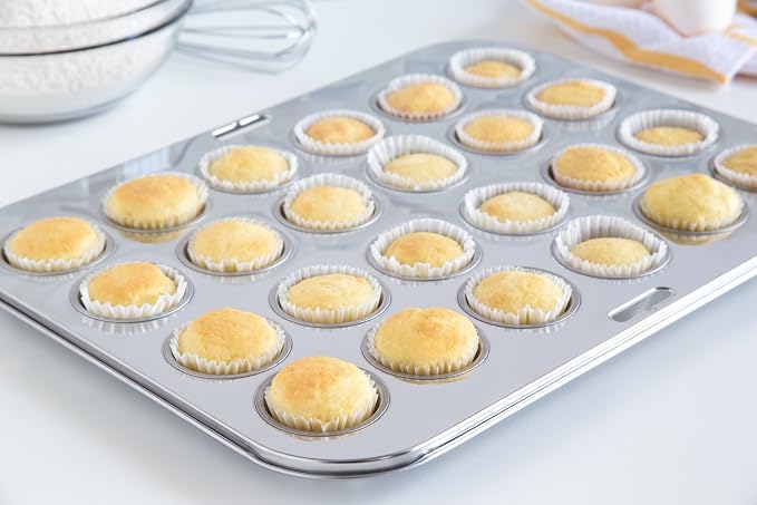 Fox Run Stainless Steel Mini Muffin & Cupcake Pan, 24 Mini Cups Baking Pan | Mini Cupcakes & Muffins | Dishwasher Safe | No Coatings | Baking Essential | Durable | Consistent Results | Rust Resistant