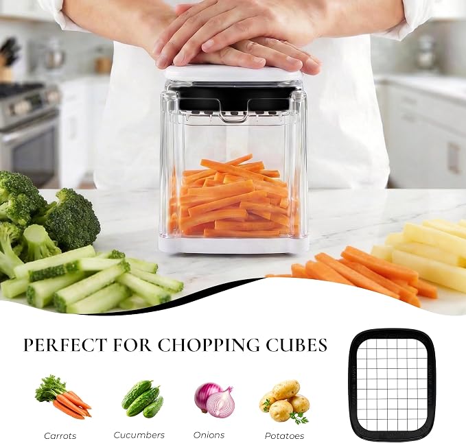 2-in-1 French Fry Cutter Potato Slicer with Container Manual Vegetable Chopper with 2 Blades Potato Cutter for Fries Apple Slicer