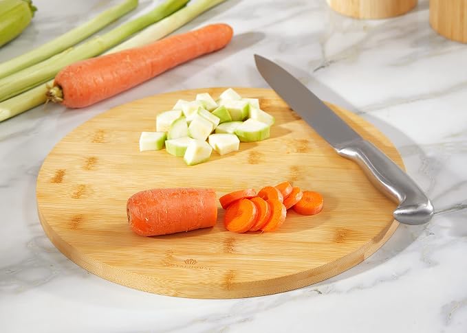 Natural Bamboo Round Cutting Board for Kitchen Pack of 2 | Chopping Boards for Meat & Vegetables, Cheese and Charcuterie Board, Serving Tray, 11.8" Round 0.6" Thick