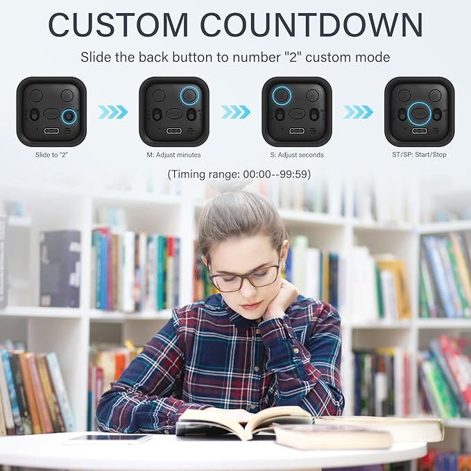 Rotating Pomodoro Timer 5/25/10/50, Desk Productivity Flip Timer, ADHD Tool | Countdown/Stopwatch Cube Timer, Vibration/High/Low Volume/Custom Modes, for Work Study, Back to School, Kitchen