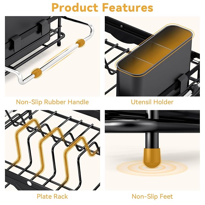 TOOLF Sink Small Dish Drying Rack with Utensil Holder for RV, Apartment | Over Sink Expandable Stainless Steel Dish Drainers for Compact Kitchen, Space Saving, Fast Drain, Rustproof, For 1-2 people