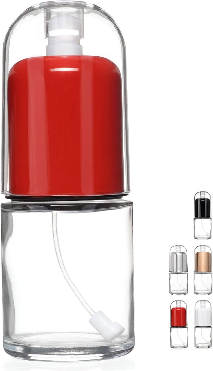 Olive Oil Sprayer and Oil Mister Elegant Glass Bottle with Clog-Free Filter & Leak Proof Top - Red
