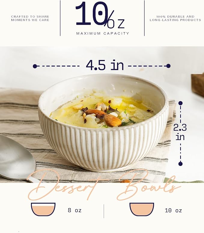 getstar Ceramic Bowl, Small Soup Bowls Set of 4 with Assorted Embossment (4.5 inch & 10 oz), Farmhouse Vintage Color Bowls for Kitchen