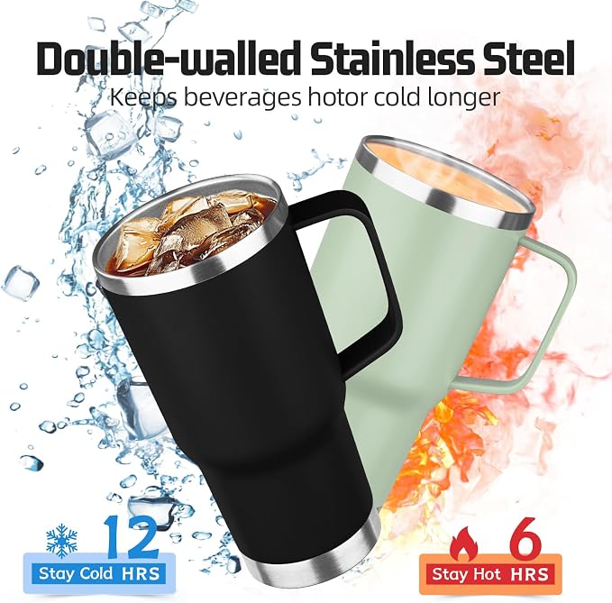 20 oz Tumbler with Handle Stainless Steel Insulated Coffee Tumbler with Lid and Straw Double Wall Vacuum Insulated Coffee Mug Leak Proof Travel Mug Tumbler for Hot and Cold Drink (Black,4pack)