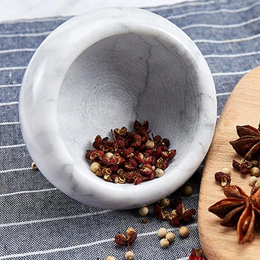 Marble Mortar and Pestle Set, Stone Mortar Pestle Set for Grinding Pills,Spices,Nuts,Guacamole and Herbs, Stone Grinding Bowl,Graceful Kitchen Tools(White)