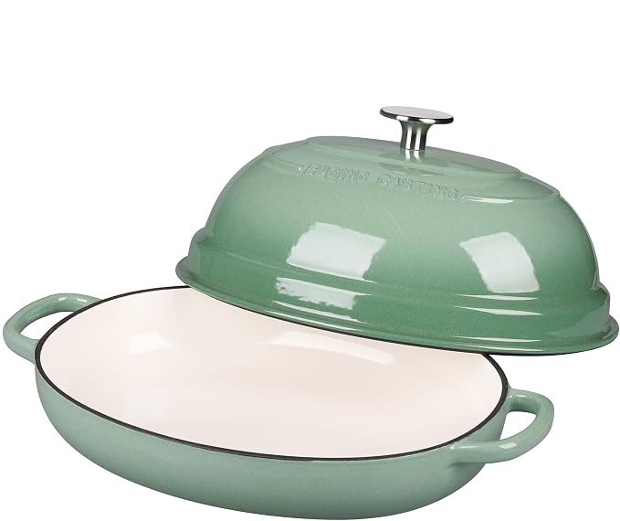 EDGING CASTING Enameled Oval Cast Iron Dutch Oven Pot with Lid, Bread Dutch Oven for Sourdough Bread Baking, Dutch Oven Bread, Bread Oven, 6QT, Sage Green