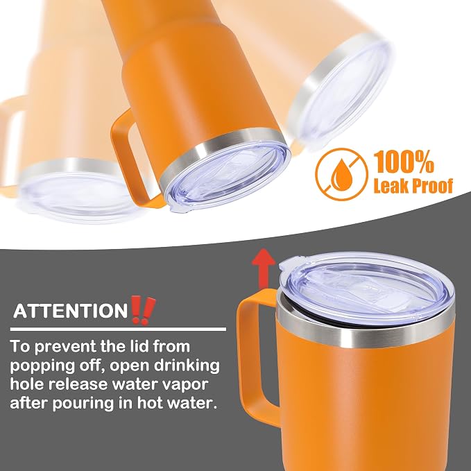 20 oz Tumbler with Handle Coffee Tumblers with Lid Travel Mug Orange 6P | 20oz Tumblers with Handle Double-Wall Insulated Vacuum Coffee Mugs Stainless Steel Tumbler with Handles&Lid Orange 6P