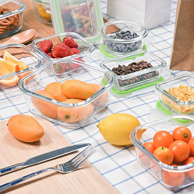 Airtight Meal Prep Containers for Food Storage [24 Piece] Leak Proof, Glass Bento Boxes for Lunch (12 lids & 12 Containers)