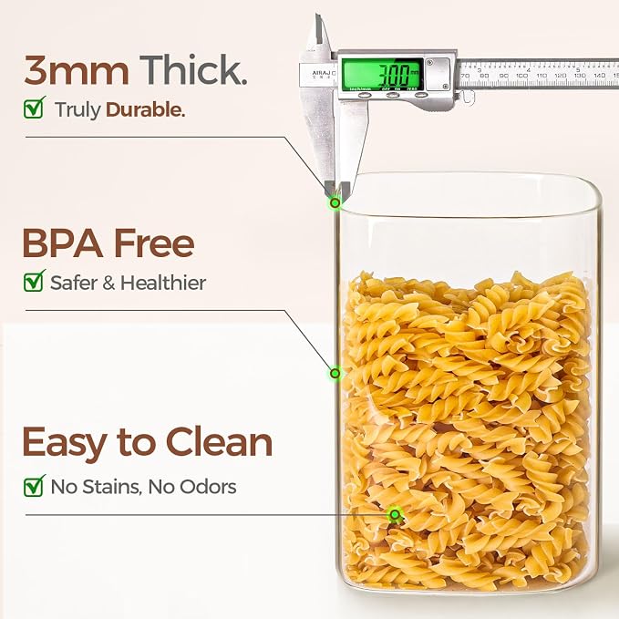 ComSaf Flour Sugar Storage Containers 4 Qt, Set of 2 Glass Flour Container | 1 Gallon Large Glass Storage Containers, 15cm Extra Wide Mouth Canisters, Easy Clean and Scoop, 4.4lb Flour Jar, BPA Free