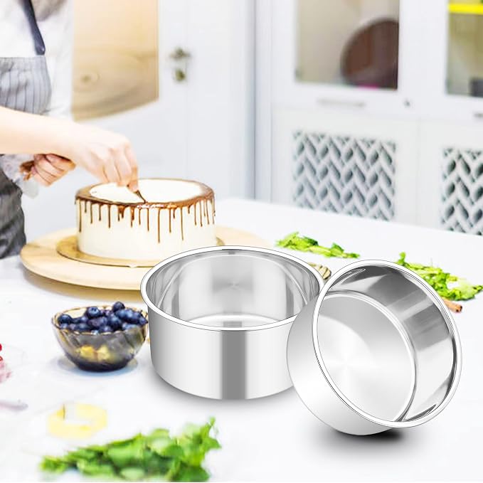 TeamFar 6 Inch Cake Pan, 6” x 3” Stainless Steel Round Baking Pan Set of 4 | Layer Cake Baking Tins for Wedding Birthday Party, Non-Toxic, Heavy Duty, Deep Straight Side, Mirror Finish, Dishwasher Safe